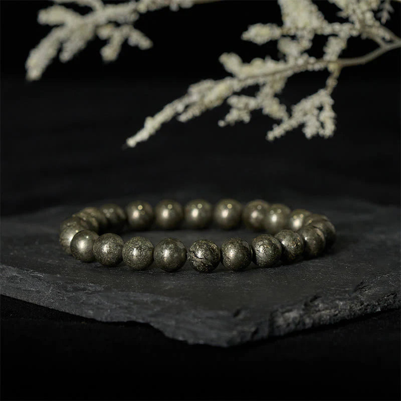 Buddha Stones Pyrite Round Beads Confidence Abundance Bracelet