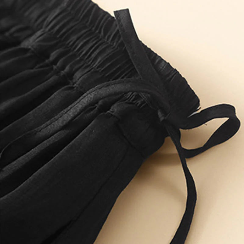 Buddha Stones Plain Lace Up Elastic Waist Women's Skirt With Pockets