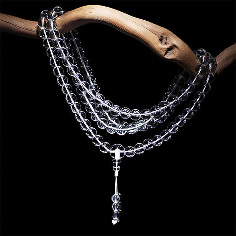 Buddha Stones 108 Clear Quartz Beads Protection Mala