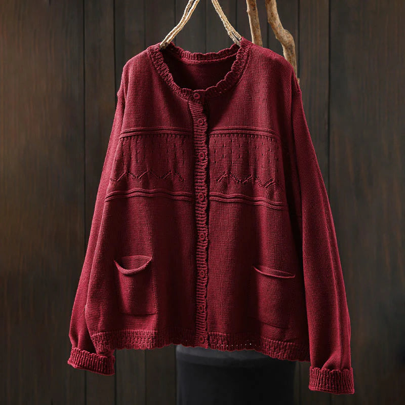 Buddha Stones Fall Lace Buttons Cotton Women's Long Sleeve Knitted Cardigan Sweater With Pockets