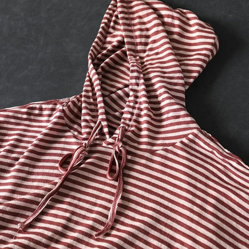 Buddha Stones Spring Striped Pattern Long Sleeve Women's Cotton Hoodie