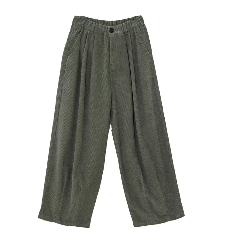 Buddha Stones Women's High Waist Zipper Design Wide Leg Cotton Corduroy Pants With Pockets