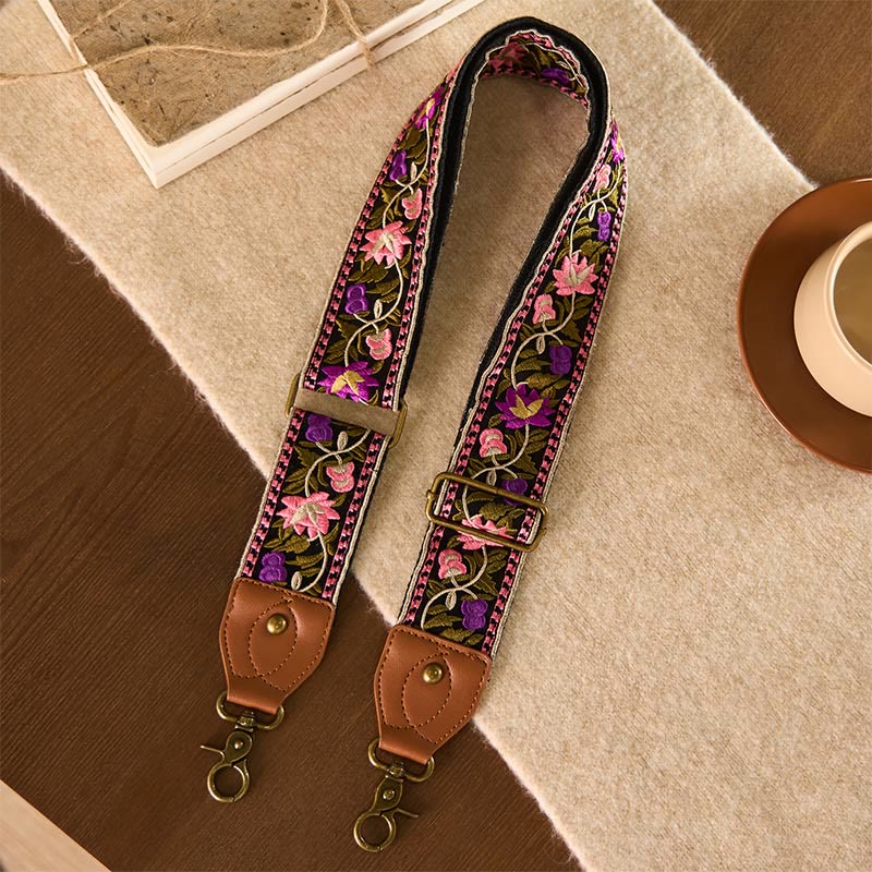 Buddha Stones Bohemian Flower Vine Geometric Embroidery Adjustable Handbags Crossbody Shoulder Bag Purse Straps Replacement