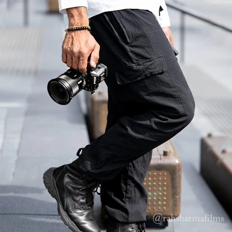 Buddha Stones Solid Color Linen Drawstring Men's Cargo Pants With Pockets