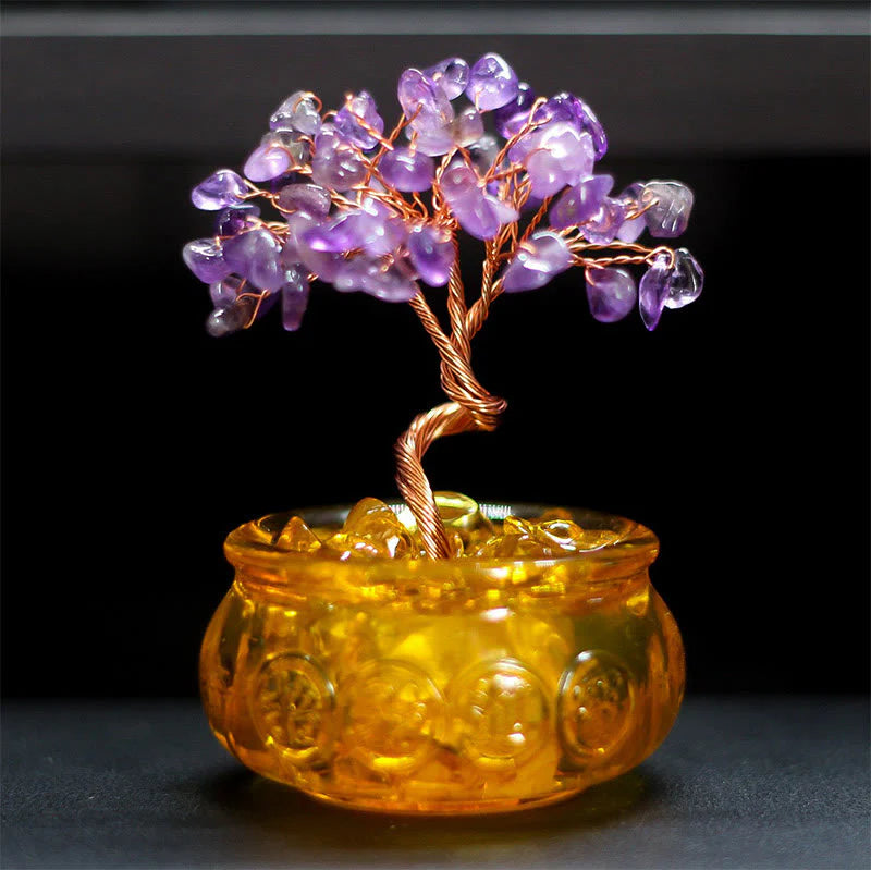Buddha Stones Various Crystal Citrine Amethyst Pink Crystal Tree Prosperity Home Decoration
