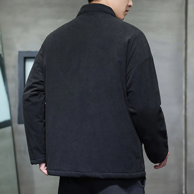 Buddha Stones Winter Yin Yang Tai Chi Corduroy Long Sleeve Men's Jacket With Pockets