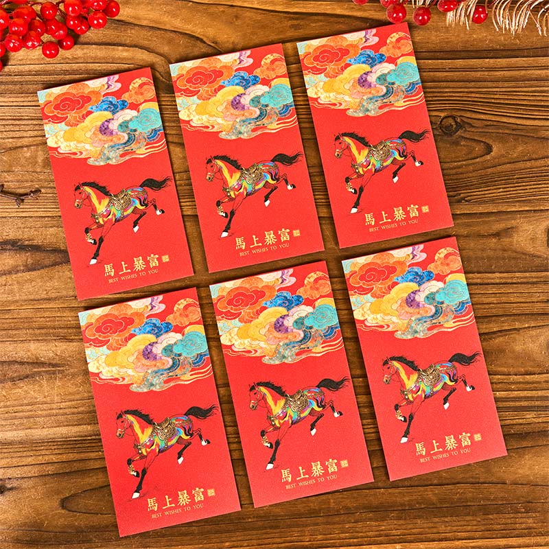 Buddha Stones Year Of The Horse 2026 New Year Blessings 6pcs Chinese Red Envelope