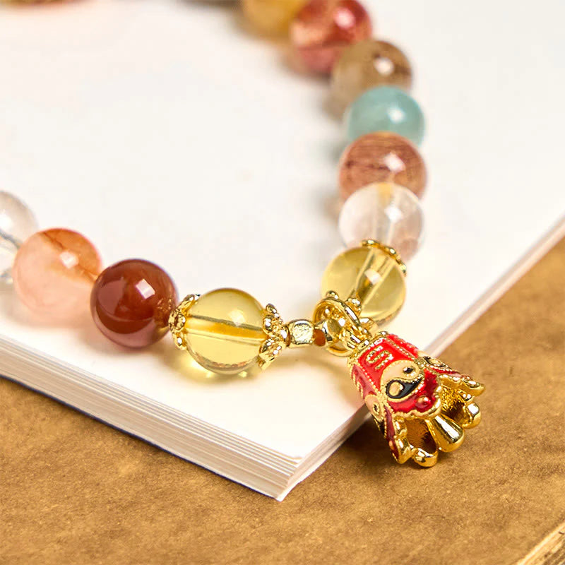 Buddha Stones Natural Colorful Rutilated Quartz Yin Yang Protection Bracelet