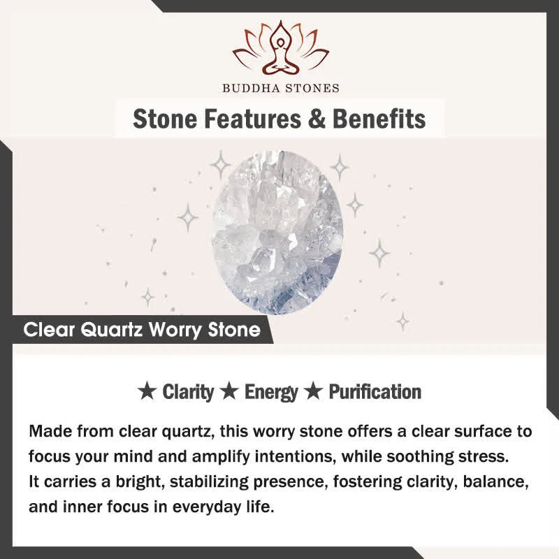 Buddha Stones Clarity & Calm Natural Small Clear Quartz Worry Stone Clarity Crystal Decor 3.5*4.5cm