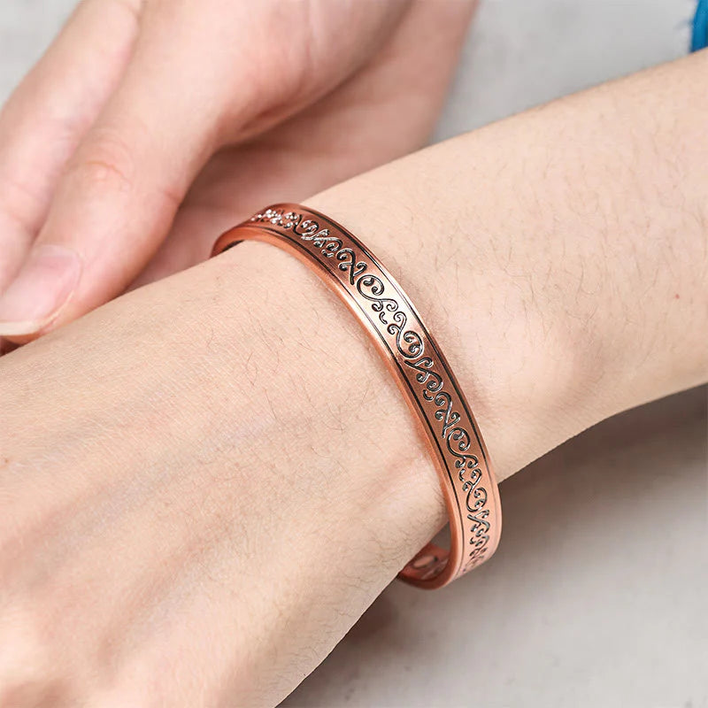 Buddha Stones Engraved Patterned Copper Balance Open Cuff Bracelet Bangle