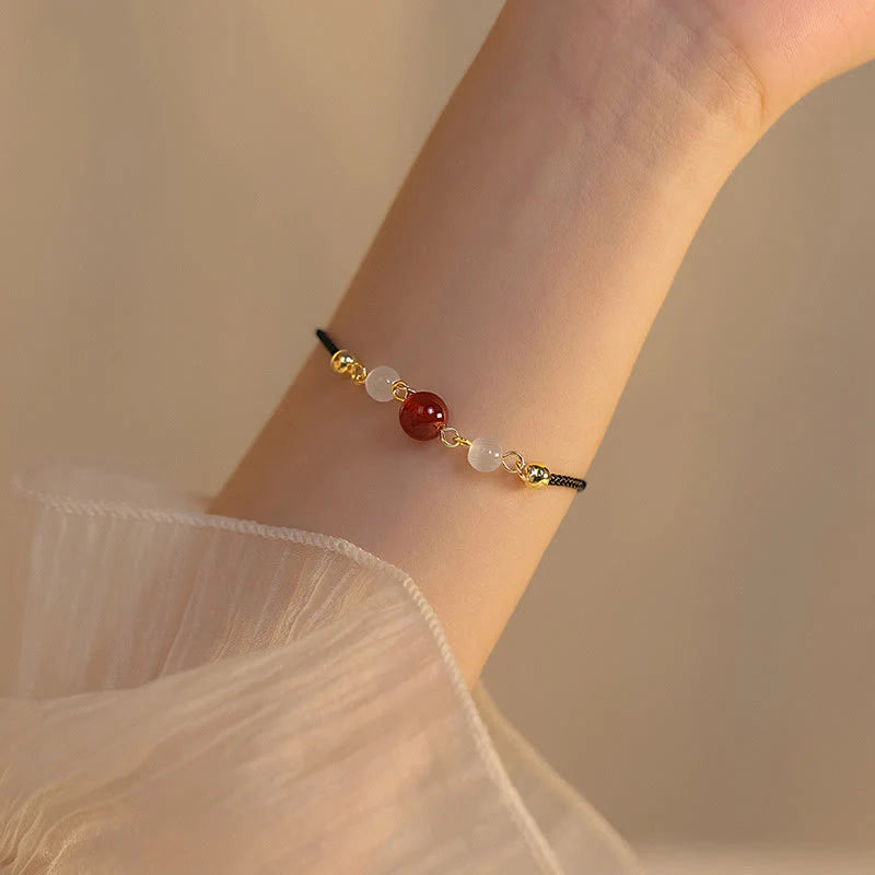 Buddha Stones Red Agate Cat Eye Braided String Confidence Bracelet