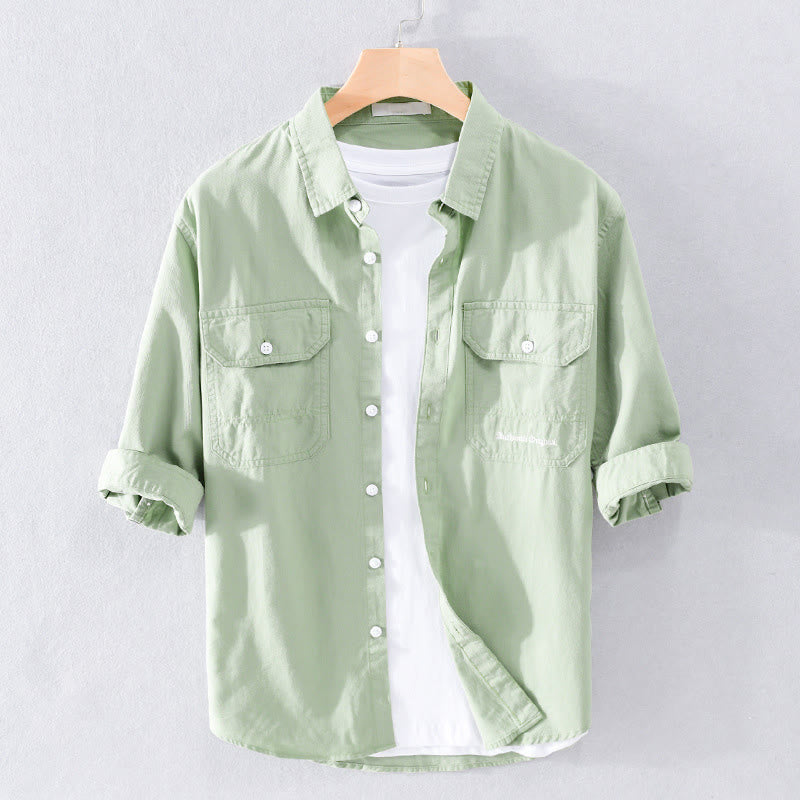 Buddha Stones Summer Buttons Down Two Decorative Pockets Men's Half Sleeve Cotton Shirt