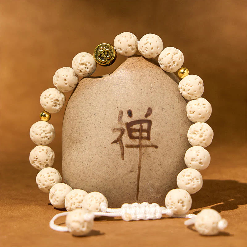 Buddha Stones White Lava Rock Om Symbol Healing Calm Bracelet