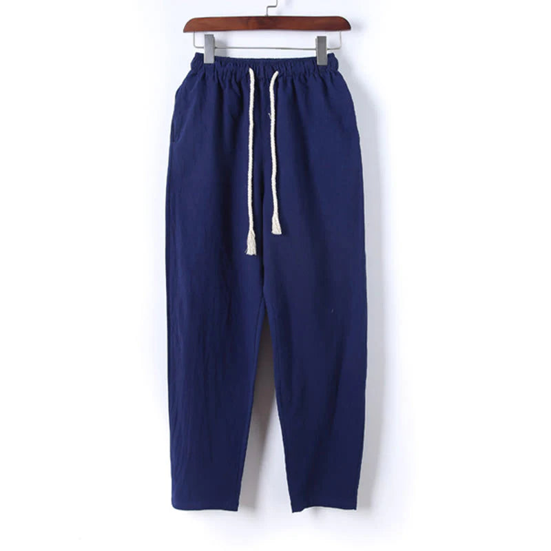 Buddha Stones 2Pcs Solid Color Men's Frog-Button Long Sleeve Cotton Shirt Pants Set With Pockets