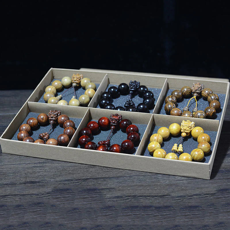 Buddha Stones Rosewood Green Sandalwood Small Leaf Red Sandalwood Dragon Carved Protection Bracelet