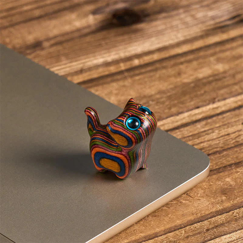 Buddha Stones Carved Cute Kitten Rainbow Eucalyptus Reduce Stress Decoration
