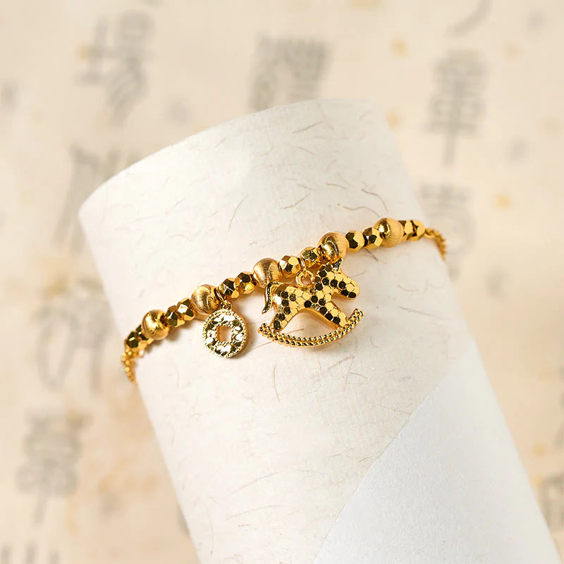 Buddha Stones Chinese Zodiac Year Of The Horse 24k Gold Plated Copper Coin Luck Bracelet