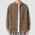 Buddha Stones Solid Color Frog-Button Long Sleeve Men's Cotton Corduroy Jacket With Pockets