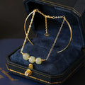Buddha Stones Copper Plated Gold Hetian Jade Bead Luck Double Layer Bracelet Bangle
