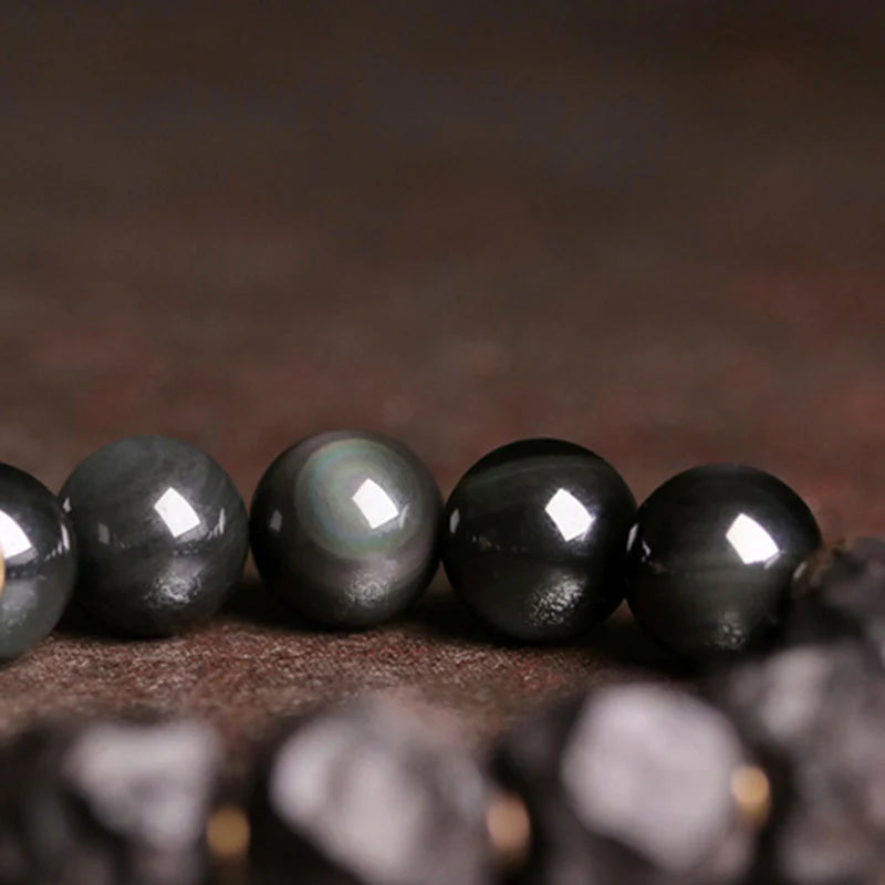 Buddha Stones Black Obsidian Ebony Wood Copper Strength Couple Bracelet (Extra 30% Off | USE CODE: FS30)
