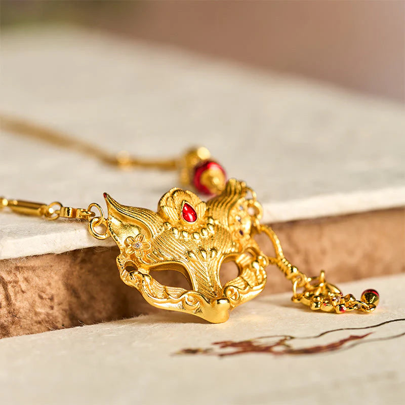 Buddha Stone 24k Gold Plated Brass Fox Design Tassel Pendant Necklace
