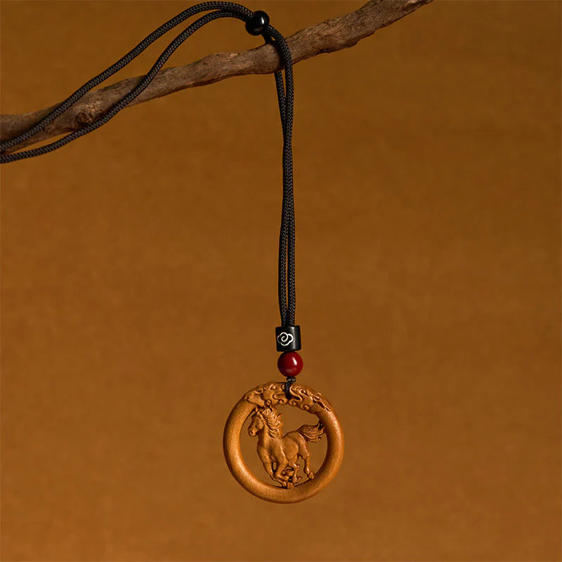 Buddha Stones Peach Wood Chinese Zodiac Year Of The Horse Ward Off Evil Spirits Necklace Pendants