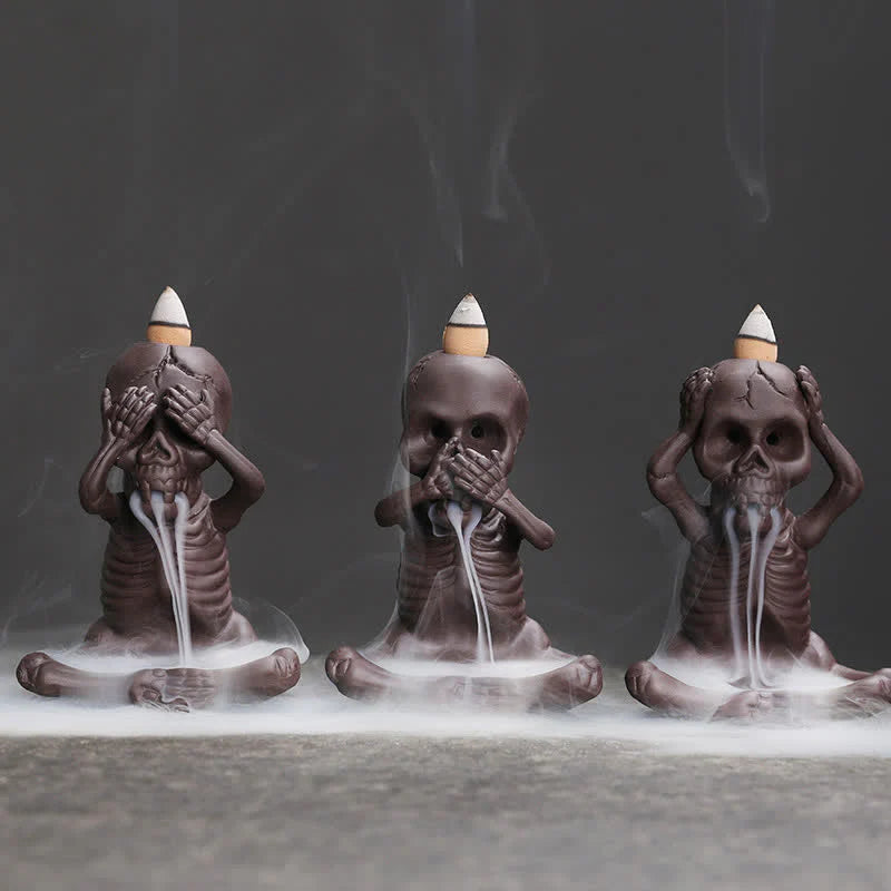 Buddha Stones Little Skull Ghost Purple Clay Backflow Smoke Fountain Peace Incense Burner Decoration