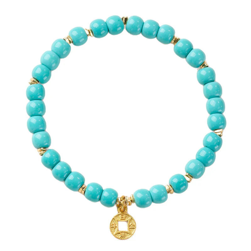 Buddha Stones Copper Coins Charm Imitation Turquoise Bracelet