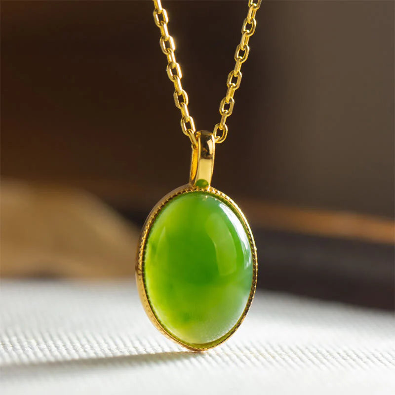 Buddha Stones 925 Sterling Silver Natural Hetian Jade Round Design Prosperity Necklace Pendant