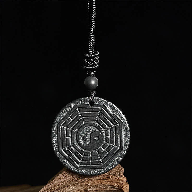 Buddha Stones Authentic Shungite Stone Yin Yang Bagua Protection Necklace Pendant
