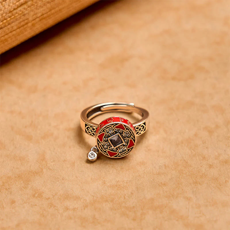 Buddha Stones Om Mani Padme Hum Copper Prayer Wheel Rotatable Wealth Ring
