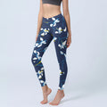 Buddha Stones White Blossom Leaves Pattern Print Gym Leggings Women's Yoga Pants