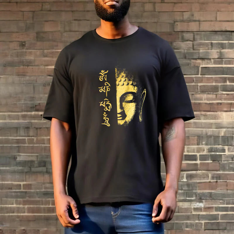 Buddha Stones Om Mani Padme Hum Golden Buddha Cotton Tee T-shirt