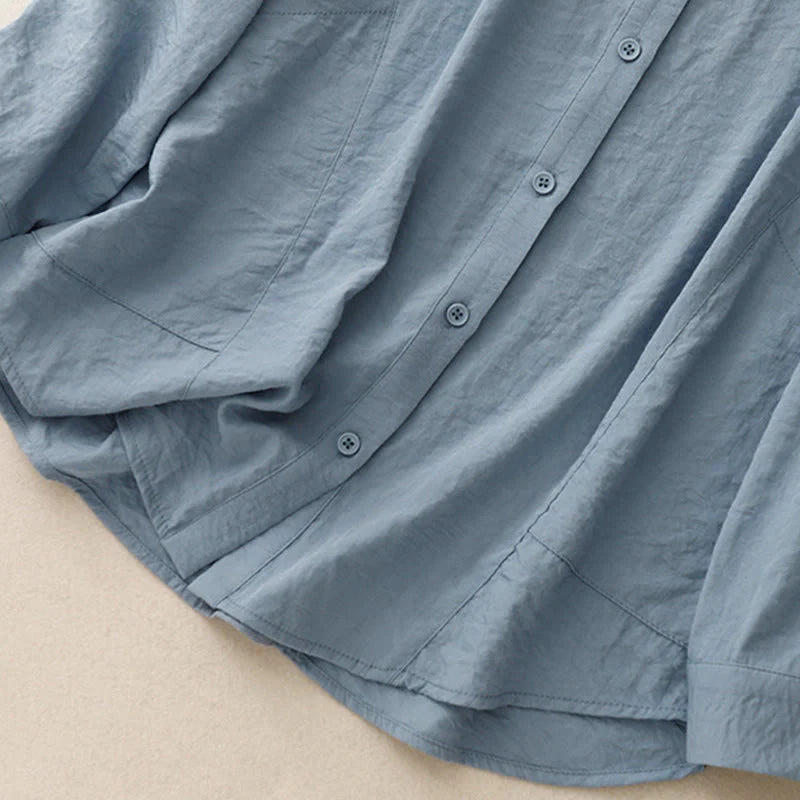 Buddha Stones Spring Fall Stand Collar Plain Long Sleeve Women's Cotton Polyester Shirt