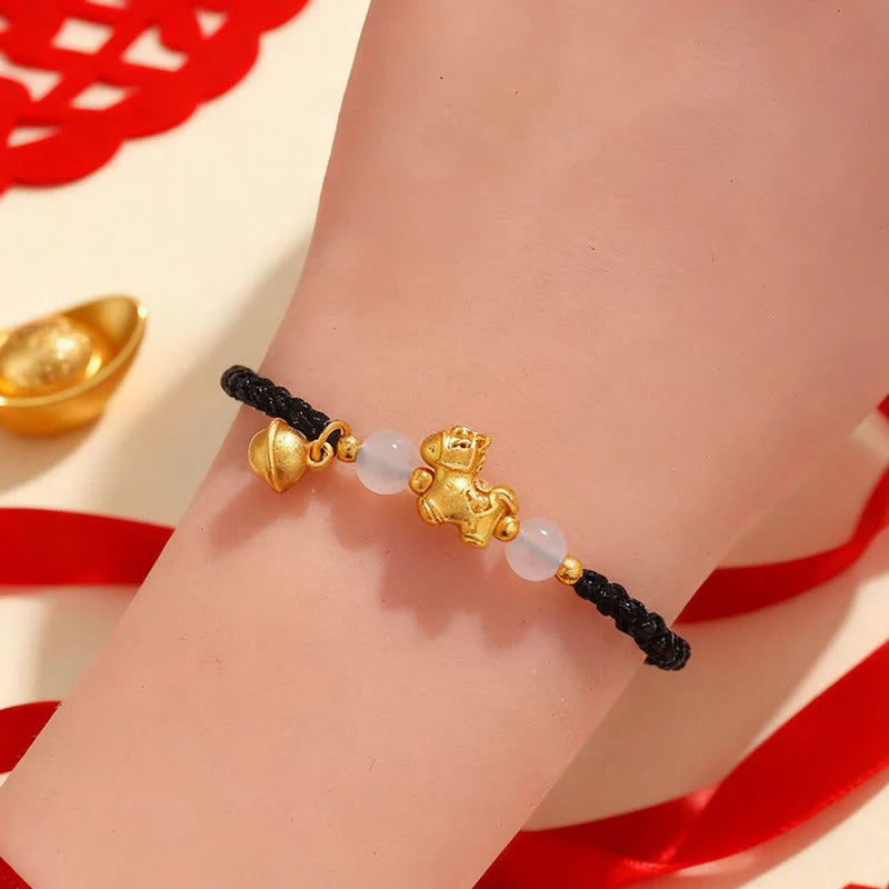Buddha Stones Year Of The Horse Red String White Agate Connection Braided Bracelet