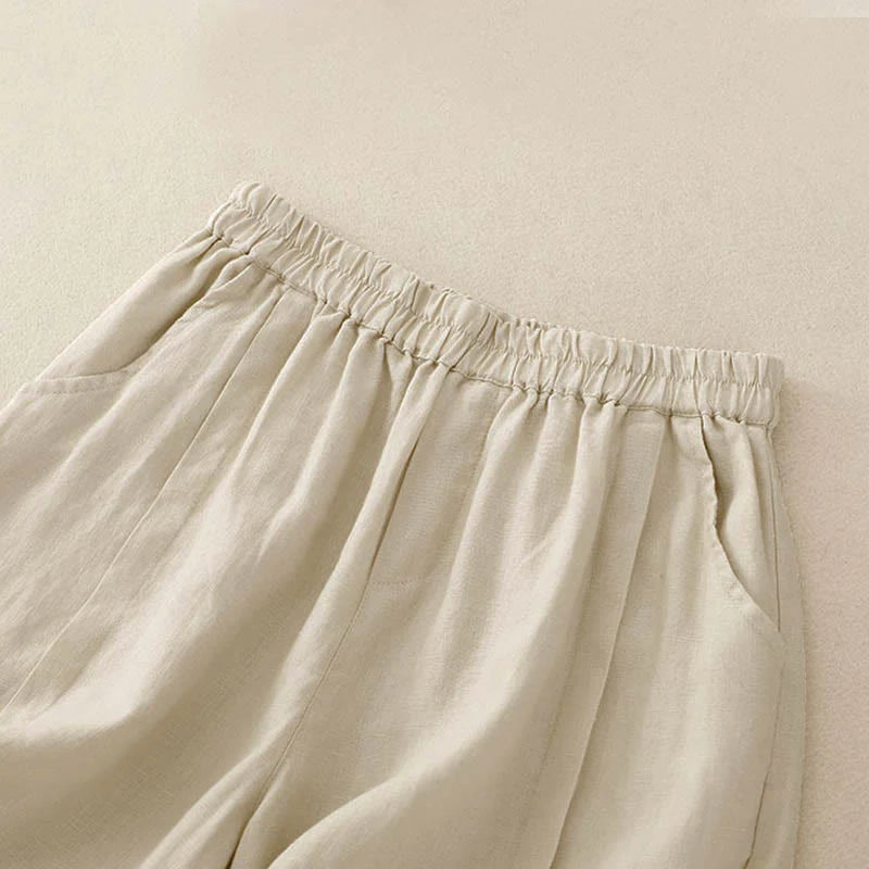 Buddha Stones Casual Solid Color Women's Cotton Shorts With Pockets