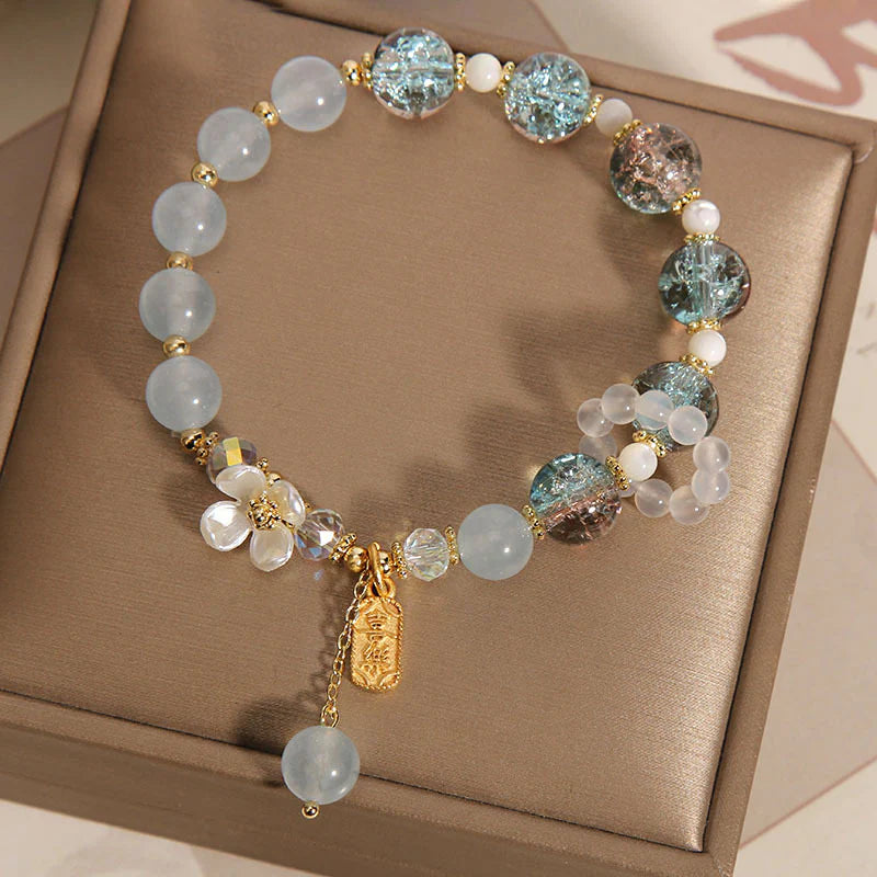 Buddha Stones Wishing You Healing and Grace Blue Chalcedony Bracelet Includes Gift Message Card