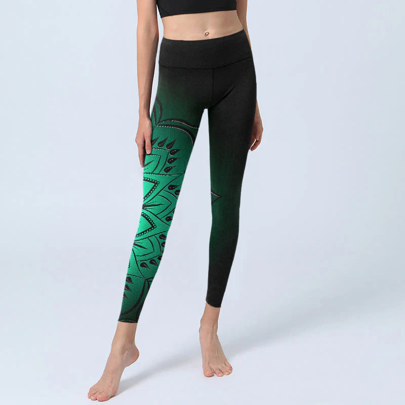 Buddha Stones Dark-Colored Mandala Pattern Gym Leggings Women's Yoga Pants