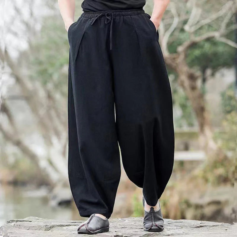 Buddha Stones Casual Simple Drawstring Men's Harem Pants With Pockets