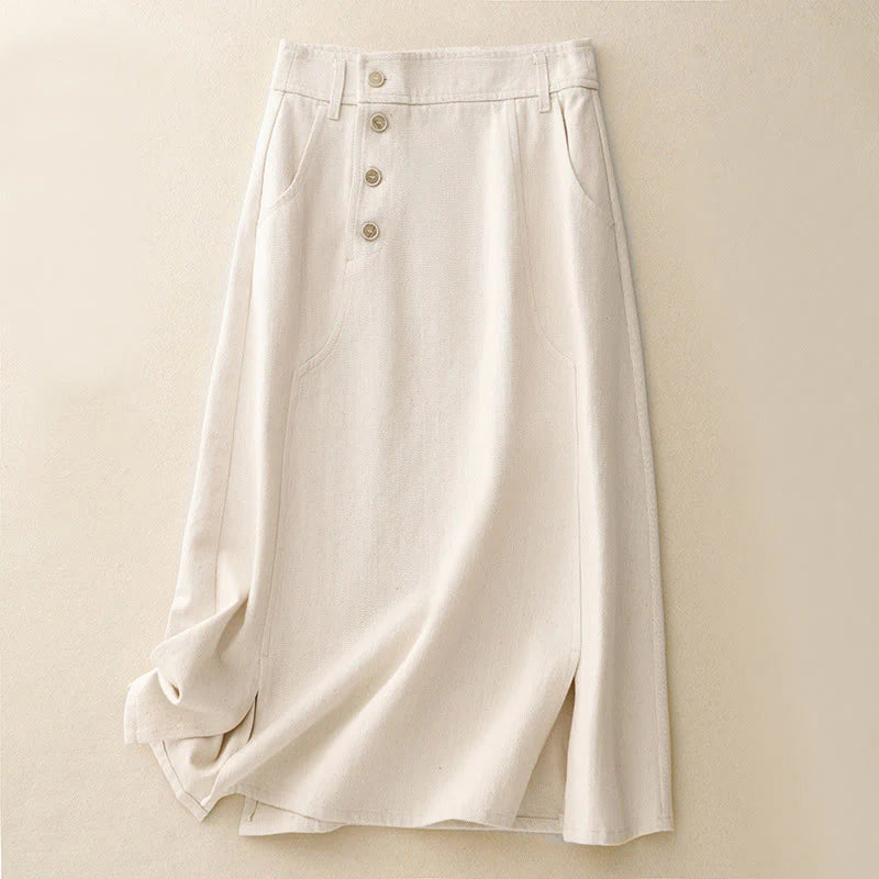 Buddha Stones Women's Plain Cotton Skirt With Pockets