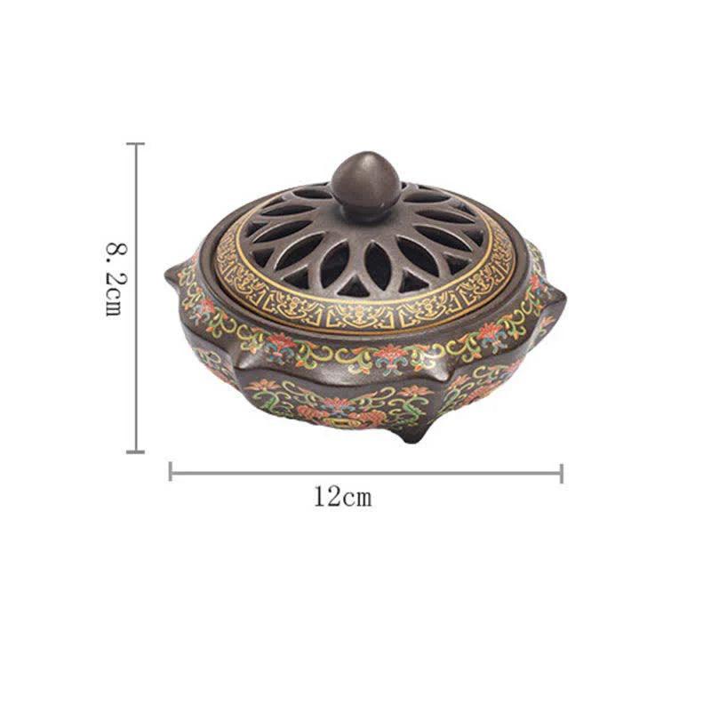 Buddha Stones Tibetan Floral Pattern Ceramic Blessing Incense Burner Decoration (Extra 35% Off | USE CODE: FS35)