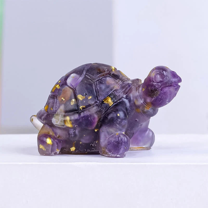 Buddha Stones Natural Crystal Gravel Drip Resin Small Turtle Decoration Statue