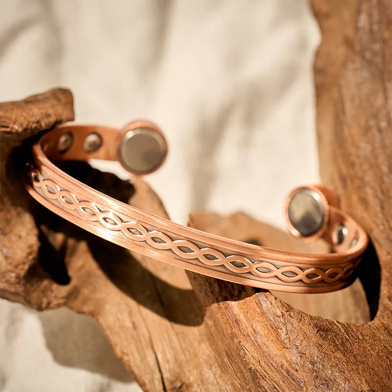 Buddha Stones Interwoven Loop Pattern Copper Balance Luck Open Cuff Bracelet Bangle