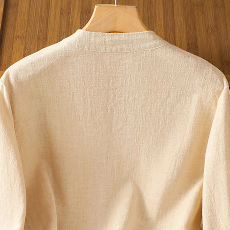Buddha Stones Color Contrast Design Chinese Frog-Button Long Sleeve Women's Linen Shirt