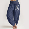 Buddha Stones Pure Cotton Minimalist Style Chinese Character Dragon Pattern Women's Elastic Waist Harem Pants
