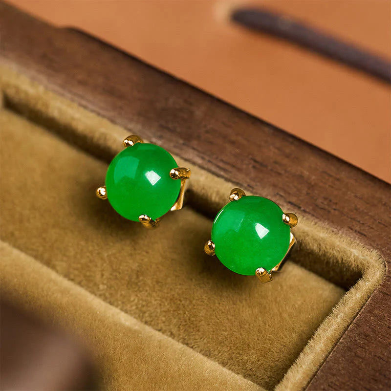 Buddha Stones Jade 925 Sterling Silver Abundance Earrings