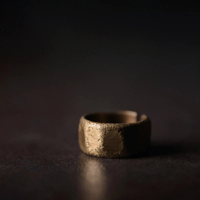 Buddha Stones Tibetan Simple Design Copper Brass Frosted Wealth Ring
