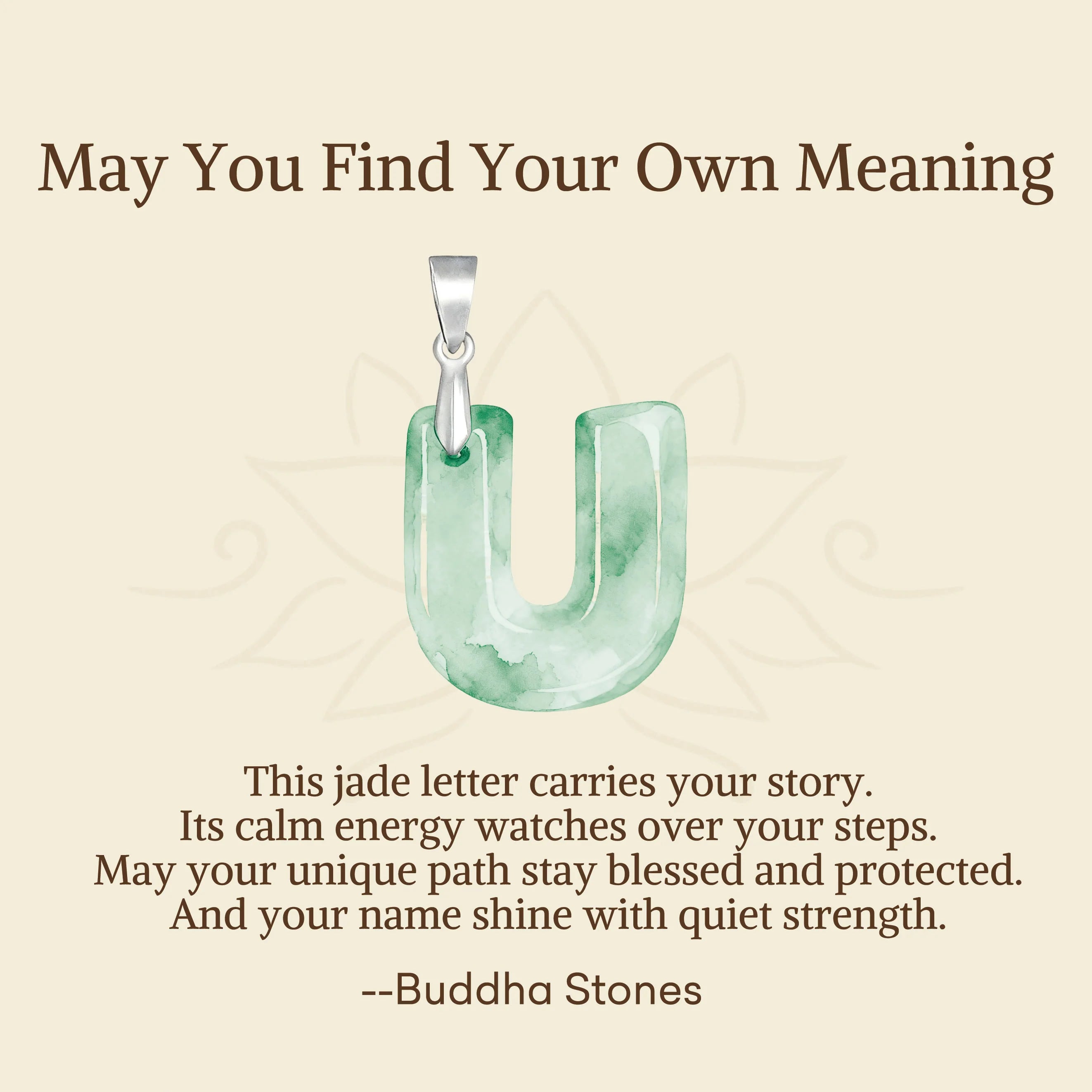 Buddha Stones May You Find Your Own Meaning Natural A-Z Letter Jade 925 Sterling Silver Chain Necklace Includes Gift Message Card