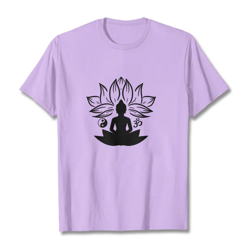 Buddha Stones Om Yin Yang Buddha Statue Sitting Lotus Meditation Tee T-shirt