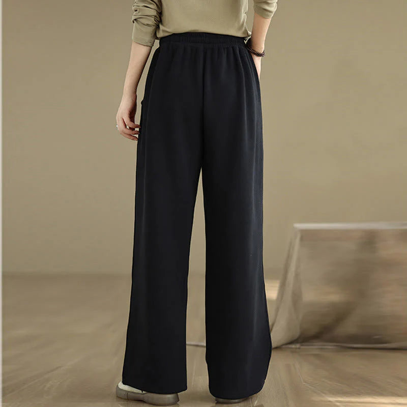 Buddha Stones Solid Color Drawstring Women's Wide Leg Pants With Pockets